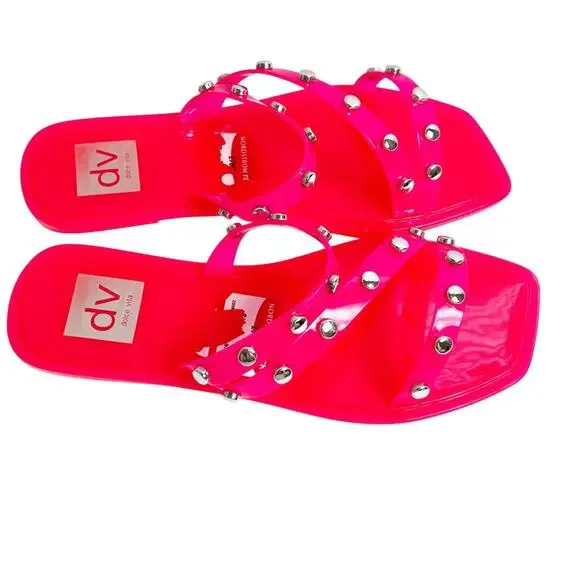 DV DOLCE VITA SHELLY RHINESTONE JELLY SANDALS HOT PINK WOMEN SIZE 6 WITH BOX NEW - Picture 3 of 7